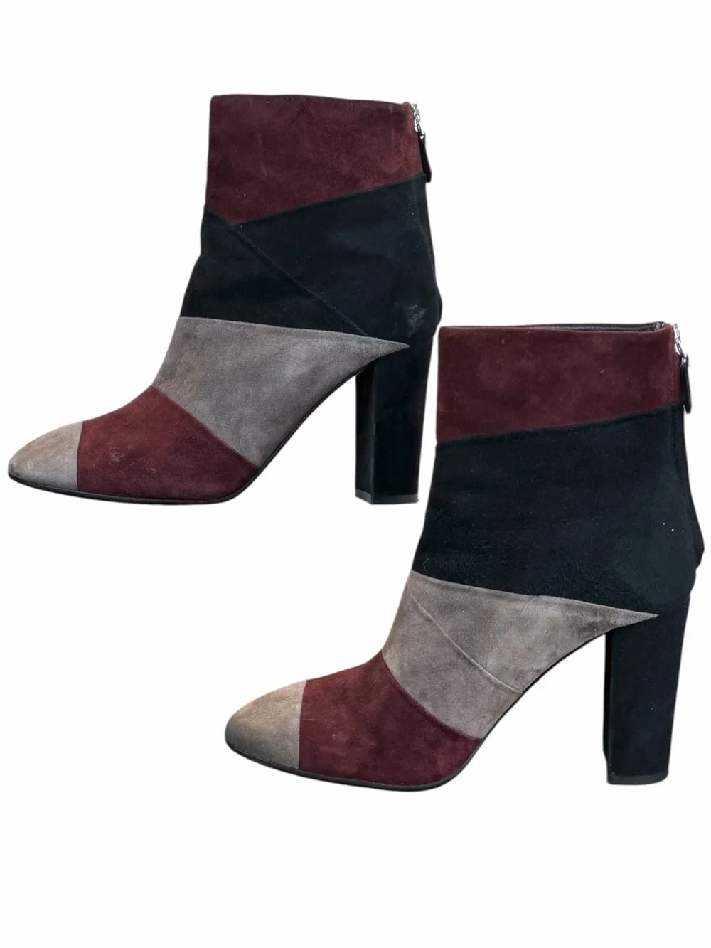 M Grigiarancio Fortuna Colorblock Patchwork Suede Block Heel Ankle Boots EU 37